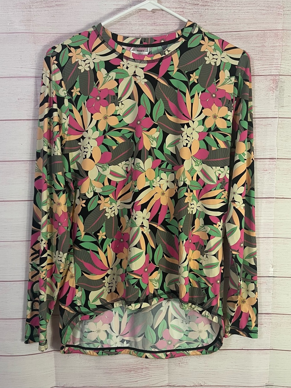 Roxy Tropical Floral Long Sleeve‎ Rash Guard Swim Shirt Size LG /12